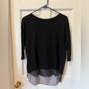 Petite (S) women’s Ann Taylor layered hem sweater. Black with polka dots.